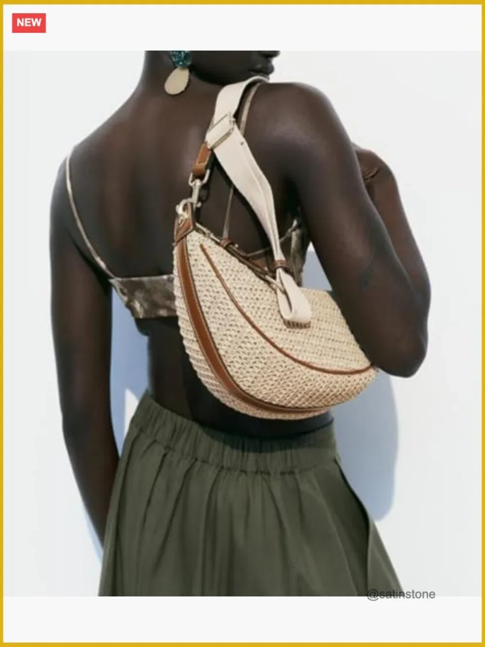 Straw Woven Crescent Hobo Crossbody Bag with Adjustable Strap - Picture 2 of 7